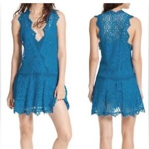 Free People NWT Heart in bloom Blue Lace Sleeveless mini Dress size M